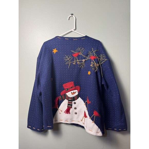 Hand Made Christmas Snowman Button Up Jacket w/ Broom And Thistle - See Measure - Picture 2 of 4